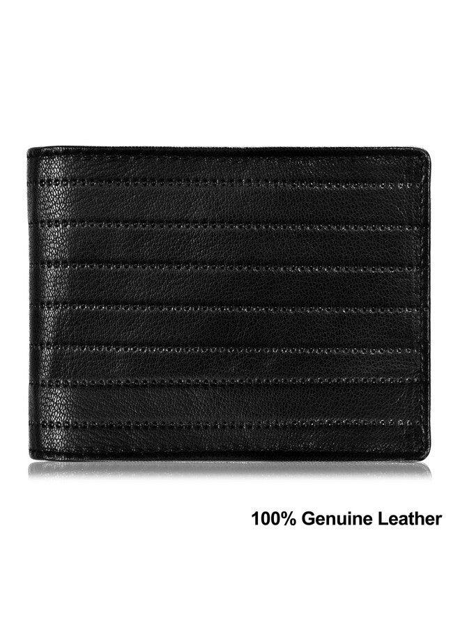 LORENZ® Bi-Fold Embossed Dotted Lines Black RFID Blocking Leather Wallet for Men with Zipper Coin Pocket Feature | Soft Nappa Men's Leather Wallet | GL-50 - Image 2
