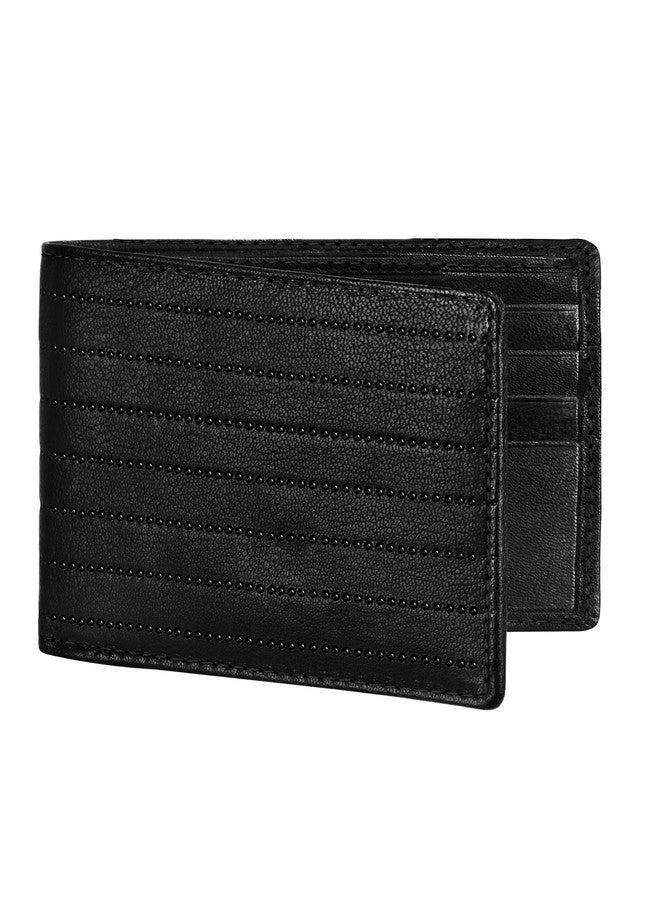 LORENZ® Bi-Fold Embossed Dotted Lines Black RFID Blocking Leather Wallet for Men with Zipper Coin Pocket Feature | Soft Nappa Men's Leather Wallet | GL-50 - Image 1