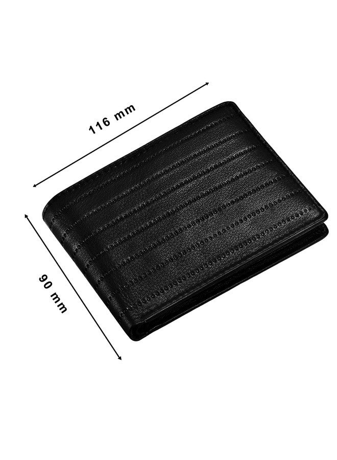 LORENZ® Bi-Fold Embossed Dotted Lines Black RFID Blocking Leather Wallet for Men with Zipper Coin Pocket Feature | Soft Nappa Men's Leather Wallet | GL-50 - Image 5