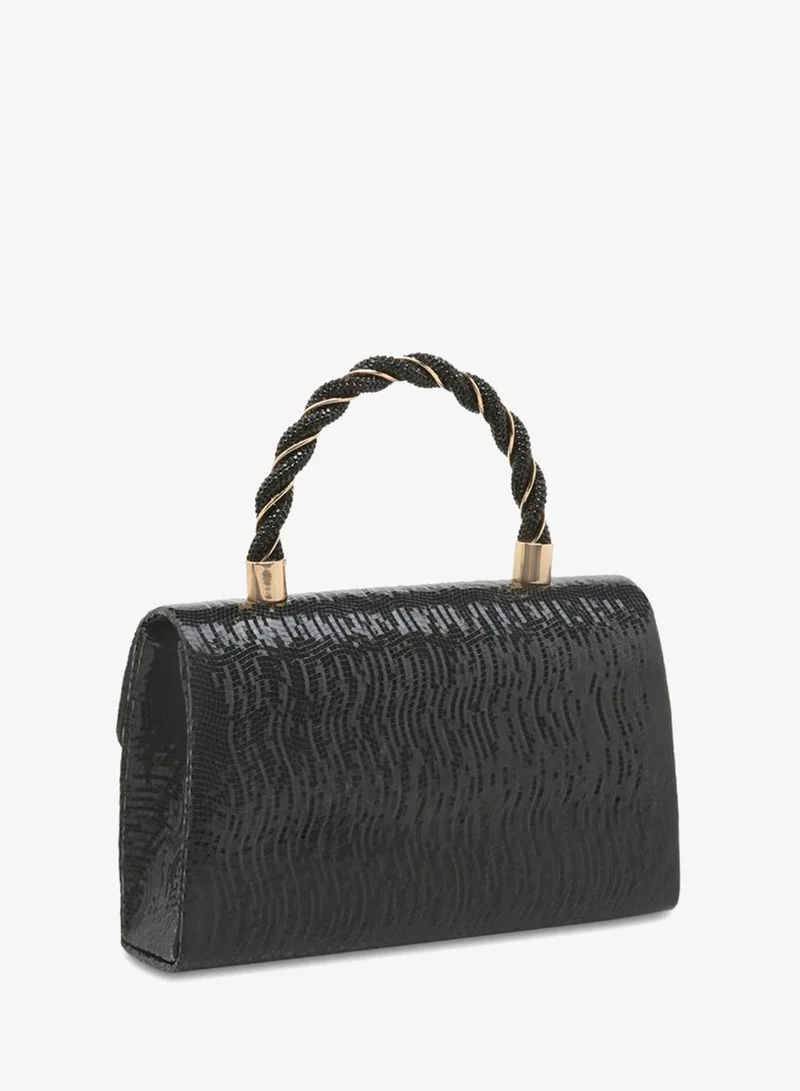 Flora Bella By Shoexpress BLACK Textured Satchel Bag With Button Closure Ramadan Collection for Women | Best Price UAE