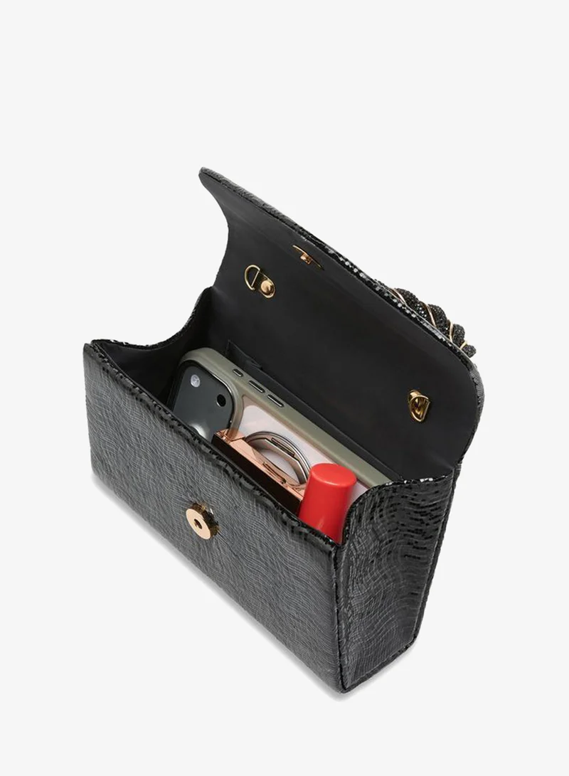 Flora Bella By Shoexpress BLACK Textured Satchel Bag With Button Closure Ramadan Collection for Women | Best Price UAE