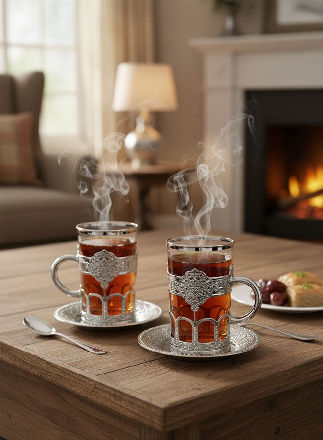 Dove 6-Piece Glass Tea Cup Set Clear/Silver 110ML - Image 3