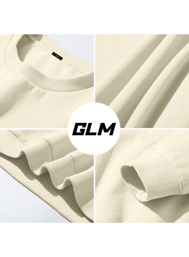 Glm Men's Loose Fit Crewneck Sweatshirt American Style Plain Casual Pullover - Image 2