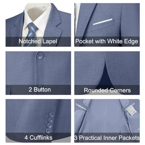 Lynerun Men's Slim Fit Suits 2 Pieces Suit Formal Dress Suit Blazer Pants Set Wedding Groom Prom Homecoming Denim Blue Tuxedo Suit for Men XS - Image 3