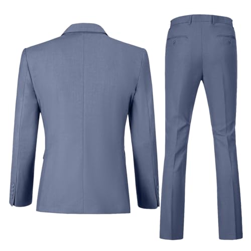 Lynerun Men's Slim Fit Suits 2 Pieces Suit Formal Dress Suit Blazer Pants Set Wedding Groom Prom Homecoming Denim Blue Tuxedo Suit for Men XS - Image 2