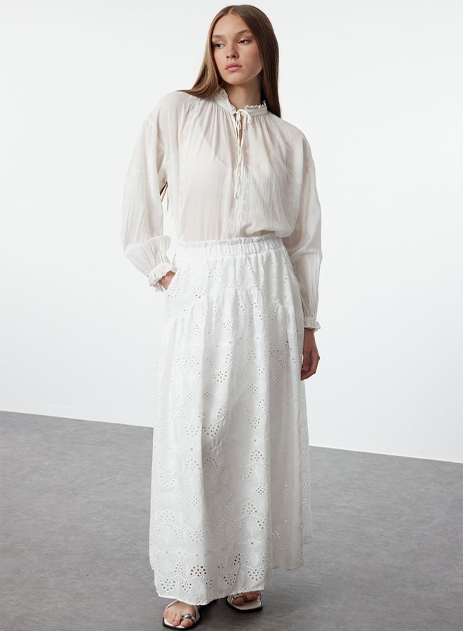 trendyol Ecru Pocketed Embroidery / Guipure Woven Skirt TCTSS24EE00021 - Image 1