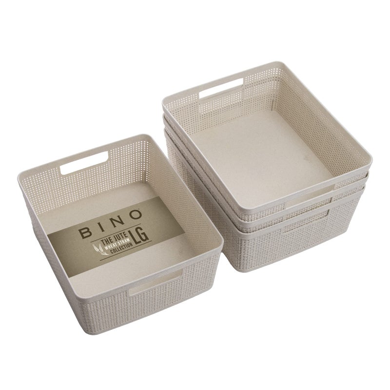 BINO  Woven Plastic Basket Medium Natural 4Pack The Jute Collection Home Organization SpaceSaving Storage Stylish Design Jute Basket