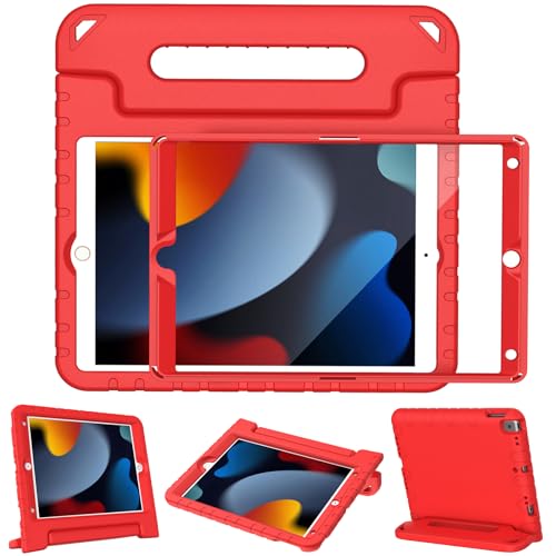 LTROP Kids Case for iPad 9th/ 8th/ 7th Generation (2021/2020/ 2019), iPad 10.2 Case, Shockproof Handle Stand Kids Cover for iPad 9/8/ 7 Generation 10.2 Inch - Red - Image 1