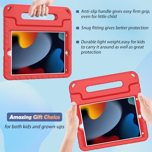 LTROP Kids Case for iPad 9th/ 8th/ 7th Generation (2021/2020/ 2019), iPad 10.2 Case, Shockproof Handle Stand Kids Cover for iPad 9/8/ 7 Generation 10.2 Inch - Red - Image 4