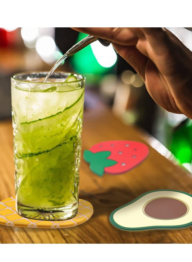 Excefore Silicone Round Drinks Coaster, Colorful Fruit Coaster, Colorful Silicone Coasters, Creative Non-Slip Cute Fruit Coasters, Drink Coasters for Tabletop Protection (9 Pieces) - Image 3