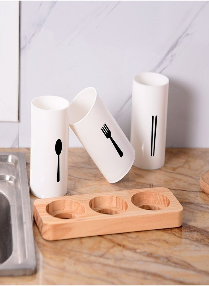 Oasisgalore Tableware Storage Box 3-in-1 Wooden Base Chopstick Spoon Knife Fork Holder Kitchen Drain Multi-functional Household Creative Chopstick  - Image 4