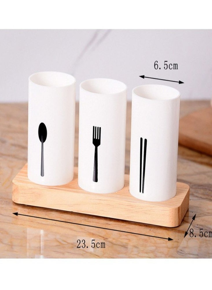 Oasisgalore Tableware Storage Box 3-in-1 Wooden Base Chopstick Spoon Knife Fork Holder Kitchen Drain Multi-functional Household Creative Chopstick  - Image 3