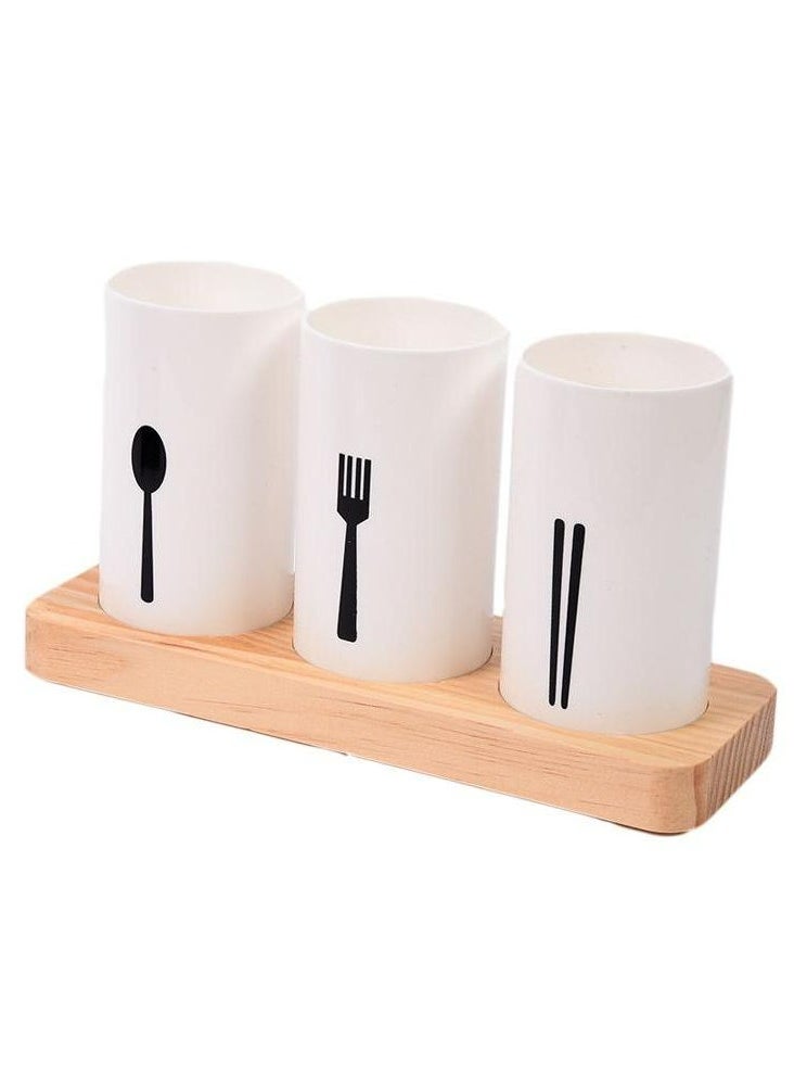 Oasisgalore Tableware Storage Box 3-in-1 Wooden Base Chopstick Spoon Knife Fork Holder Kitchen Drain Multi-functional Household Creative Chopstick  - Image 2