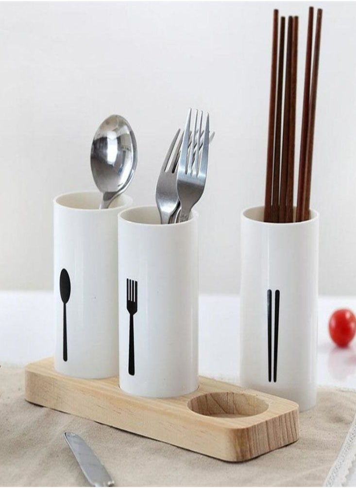 Oasisgalore Tableware Storage Box 3-in-1 Wooden Base Chopstick Spoon Knife Fork Holder Kitchen Drain Multi-functional Household Creative Chopstick  - Image 5