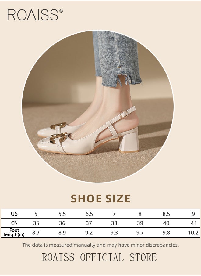 Metal Decor Square Toe Chunky Heeled Pumps for Women Elegant Leather Slingback Hollow Back Sandals Ladies Premium Comfortable Ankle Buckle Work Dress Shoes - pzsku/ZDFDDEB192A949348880AZ/45/_/1723539386/a900b69f-b989-4a53-9efd-41ff7dcde2bb