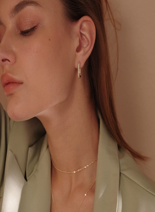 ميفيكو أقراط MEVECCO ذهبية على شكل حرف U، مطلية بالذهب عيار 18 قيراط، مرصعة بحجر الزركونيا المكعب البيضاوي الرقيق، أقراط أنيقة وبسيطة للنساء. - Image 4