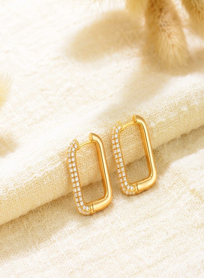 ميفيكو أقراط MEVECCO ذهبية على شكل حرف U، مطلية بالذهب عيار 18 قيراط، مرصعة بحجر الزركونيا المكعب البيضاوي الرقيق، أقراط أنيقة وبسيطة للنساء. - Image 5