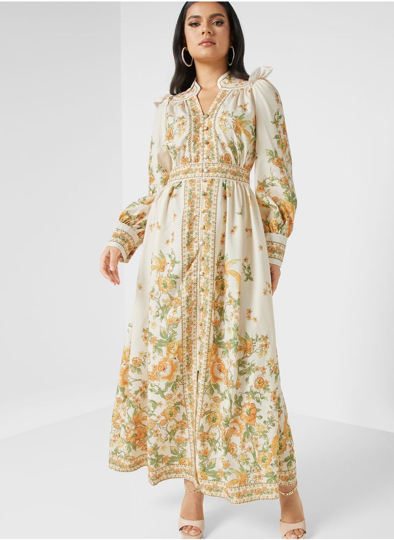 Khizana - Balloon Sleeve Printed Dress - Image 1