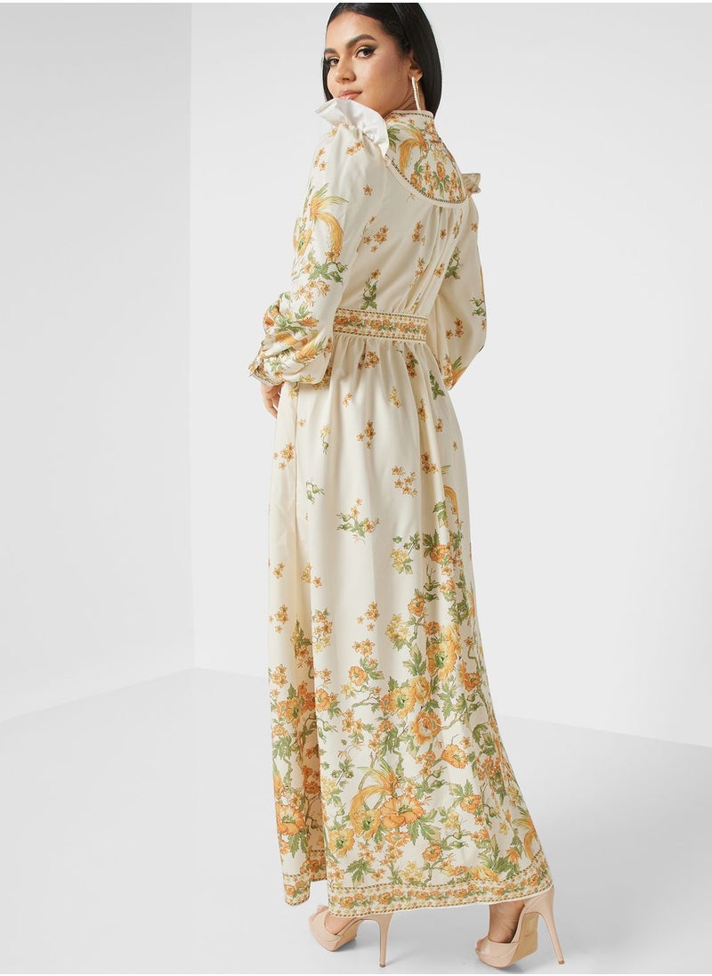 Khizana - Balloon Sleeve Printed Dress - Image 1