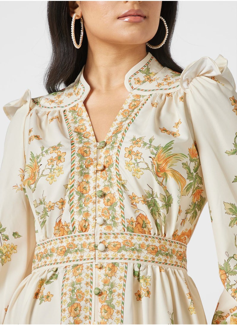 Khizana - Balloon Sleeve Printed Dress - Image 1