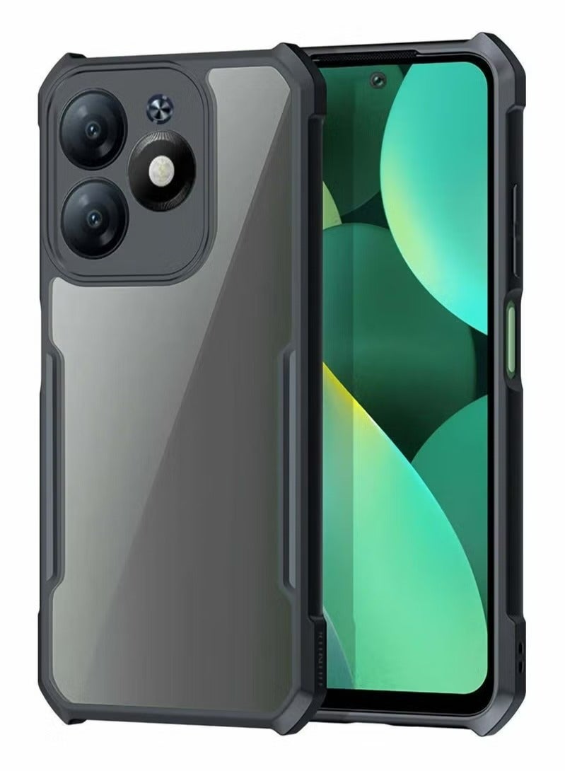 ITEL A50 4G / A70 4G Case Cover, Ultra-Thin Lightweight Cover Soft TPU Bumper + Acrylic Clear Back Mobile Phone Case Cover Black