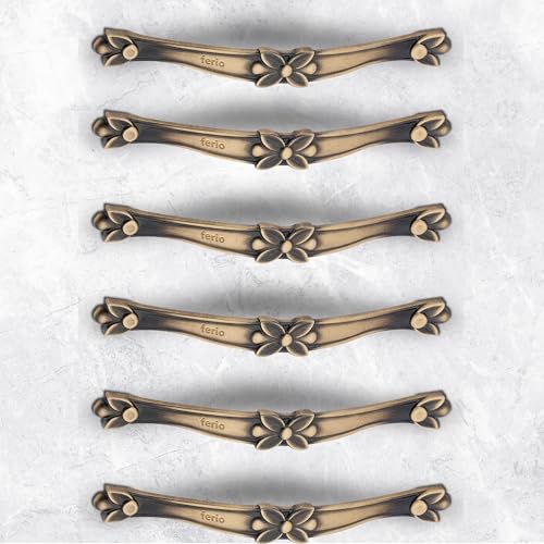 FERIO Artistic Cabinet Handles for Wooden Furniture/Pull Handle for Home, Kitchen and Bathroom Handles for Drawer Heavy Duty (8 Inch, Antique Brass, Pack of 6) - Image 1