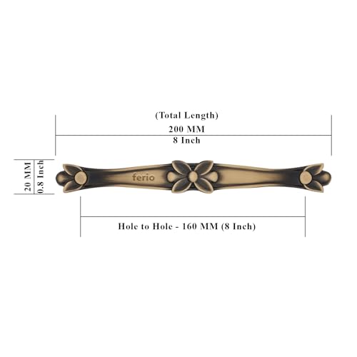 FERIO Artistic Cabinet Handles for Wooden Furniture/Pull Handle for Home, Kitchen and Bathroom Handles for Drawer Heavy Duty (8 Inch, Antique Brass, Pack of 6) - Image 2