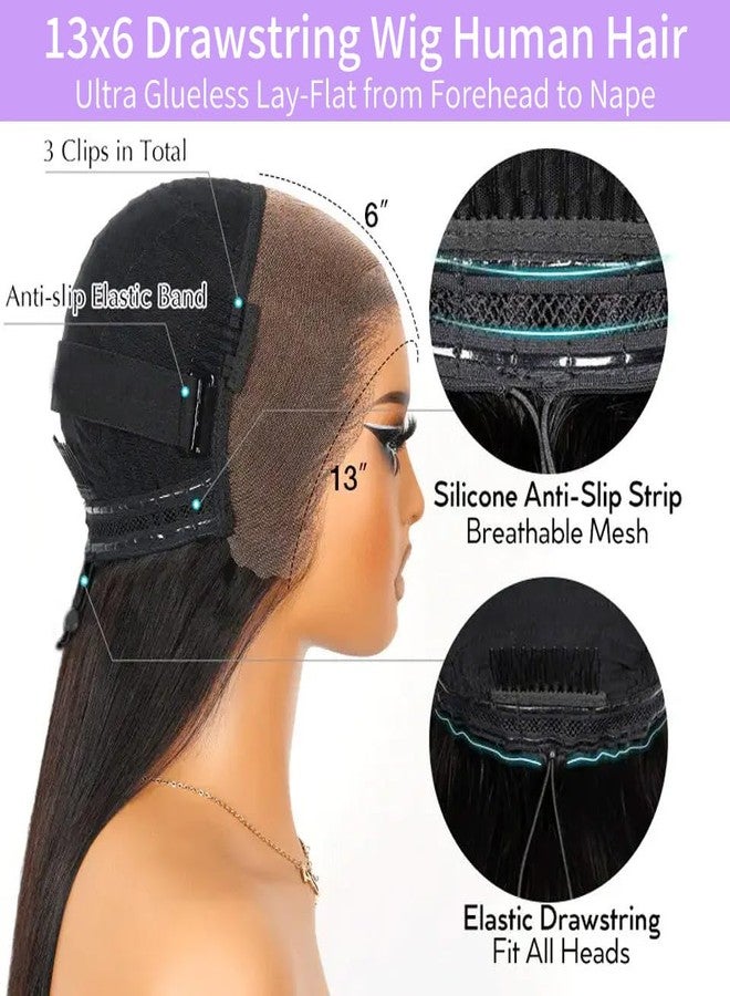 Profairsor Wear and Go Glueless Wigs Human Hair straight Pre Cut Lace Glueless Wig Wear and Go Drawstring Wig Human Hair13x6 Lace Wigs with Elastic 200 Density Natural Color 20 Inch - Image 3