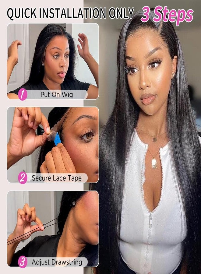 Profairsor Wear and Go Glueless Wigs Human Hair straight Pre Cut Lace Glueless Wig Wear and Go Drawstring Wig Human Hair13x6 Lace Wigs with Elastic 200 Density Natural Color 20 Inch - Image 5