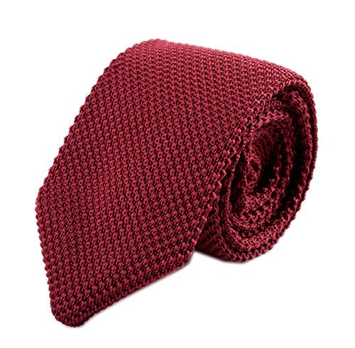 Secdtie Men Classic Wine Red Textured Knit Woven Silk Tie Smart Necktie 012-Cherry Red - Image 1