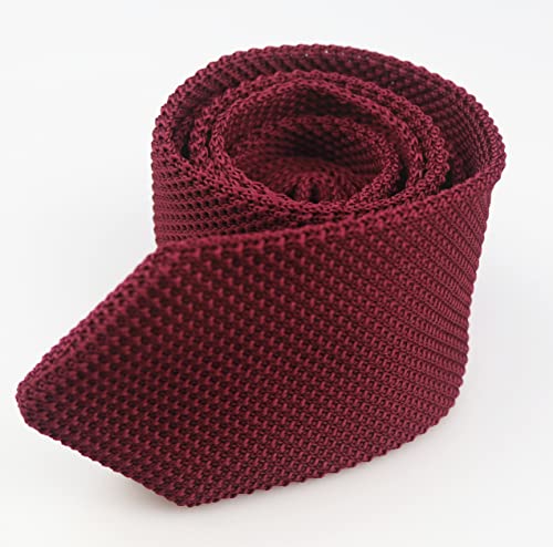 Secdtie Men Classic Wine Red Textured Knit Woven Silk Tie Smart Necktie 012-Cherry Red - Image 4