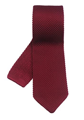 Secdtie Men Classic Wine Red Textured Knit Woven Silk Tie Smart Necktie 012-Cherry Red - Image 2