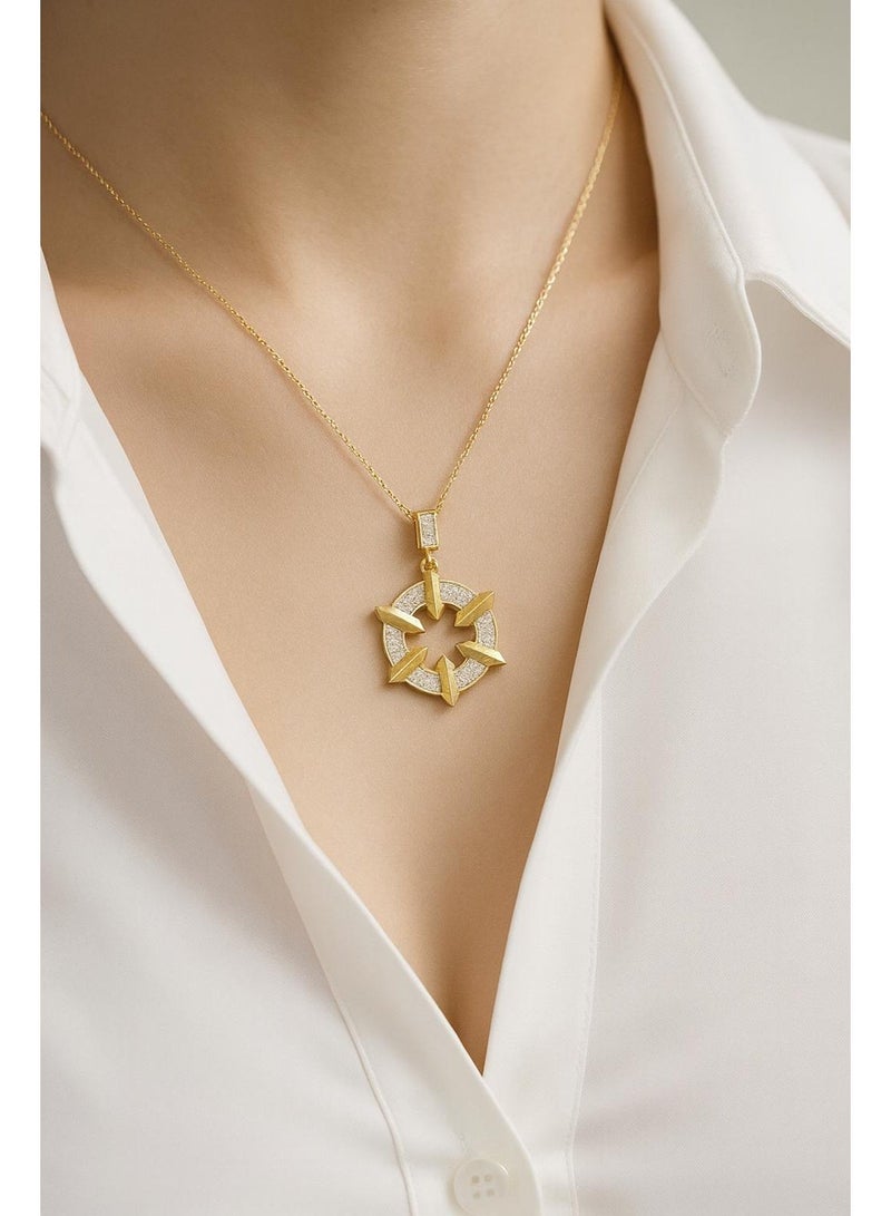 Luxuria A distinctive necklace with a "Polar Star" or "Starburst" design, featuring a circular pendant studded with small beads, with a prominent star in the center with geometric rays. - Image 2