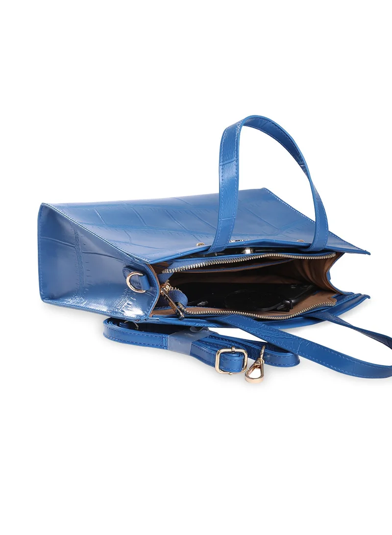CAPRESE Caprese Mink Abstract Ultramarine Faux Leather Small Tote Handbag