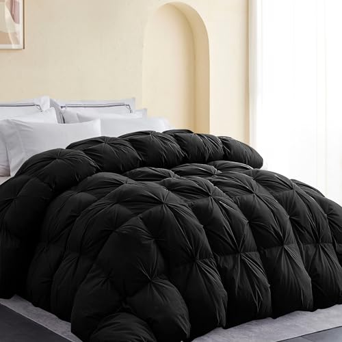 SNOWMAN Premium Down Comforter King Size, Luxurious All Season Duvet Insert with Cotton Blended Fabric, 44oz Fill Weight Pinch Pleat Design Hotel Bedding Comforter (Black,106"x90") - Image 1