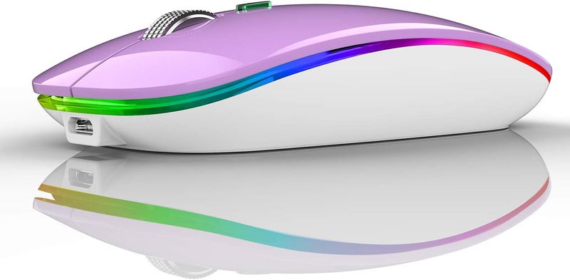 TENMOS Wireless Bluetooth Mouse, LED Slim (Bluetooth 5.1 + USB) 2.4GHz Rechargeable Silent Bluetooth Wireless Mouse with Type C Adapter for Laptop/MacBook/iPad OS 13 and Above (Purple) - Image 1