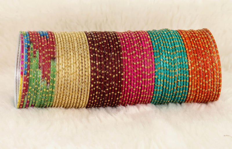 NMII Colourful Metal Bangles Set with Golden Polka Dots & Cutting Design For Women & Girls | Women's Bangles Combo | Traditional Design Golden Bangles | Chudi Set- Pack of 144, (NM_P17-Shreeji-2.9) - Image 3