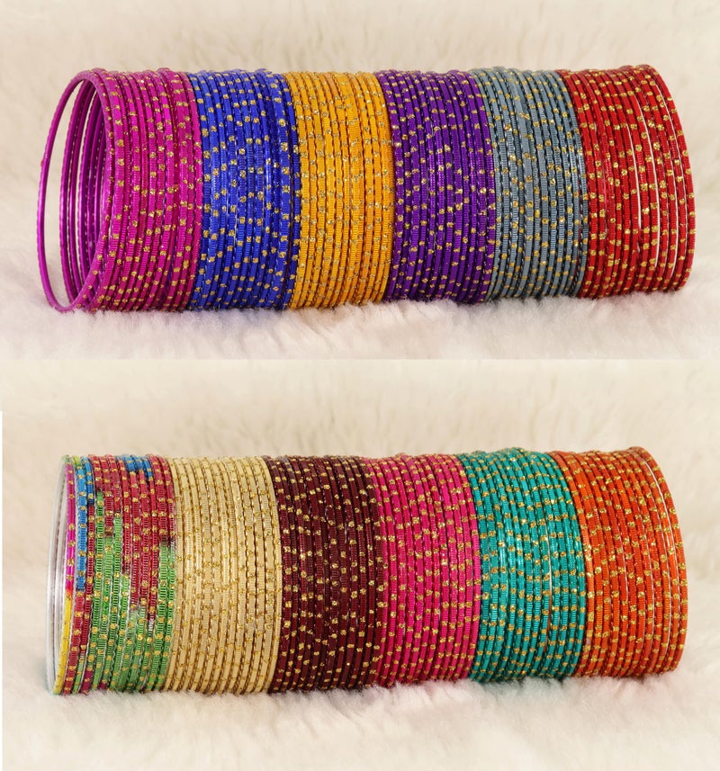 NMII Colourful Metal Bangles Set with Golden Polka Dots & Cutting Design For Women & Girls | Women's Bangles Combo | Traditional Design Golden Bangles | Chudi Set- Pack of 144, (NM_P17-Shreeji-2.9) - Image 2