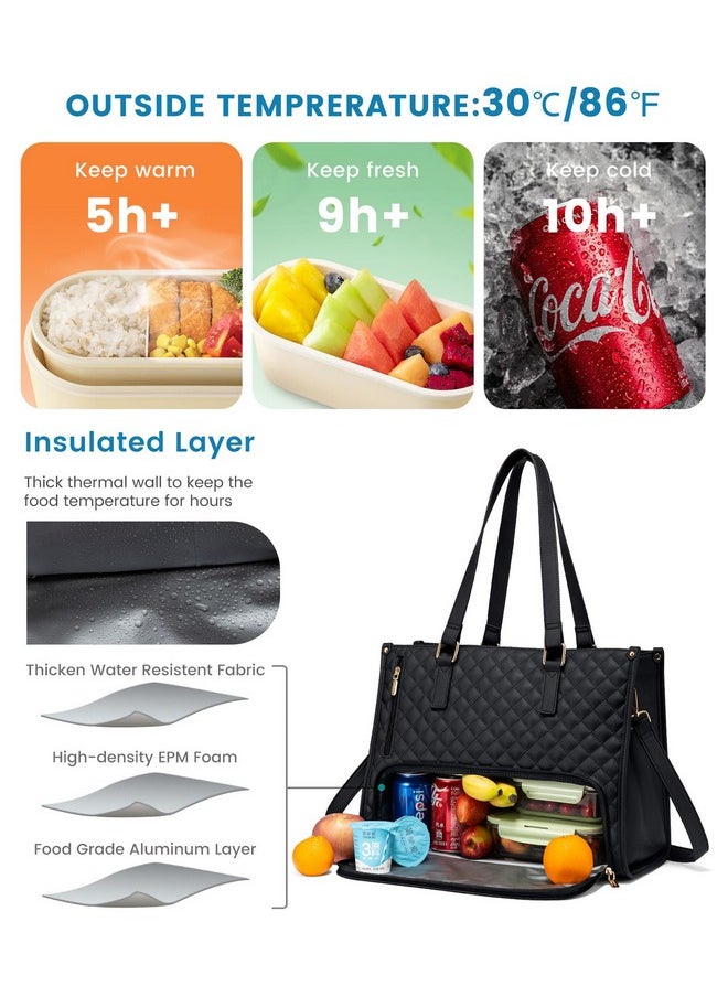 Lovevook LOVEVOOK Lunch Tote Bag for Women, 15.6 Inch Laptop Bag with Insulated Lunch Compartment, Quilted Large Capacity Computer Handbag with Purse for Business, Work, Nurse, Office, Collage, Casual, Black  - Image 2
