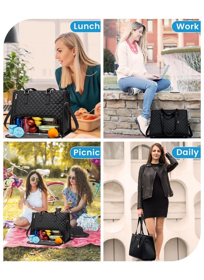 Lovevook LOVEVOOK Lunch Tote Bag for Women, 15.6 Inch Laptop Bag with Insulated Lunch Compartment, Quilted Large Capacity Computer Handbag with Purse for Business, Work, Nurse, Office, Collage, Casual, Black  - Image 5