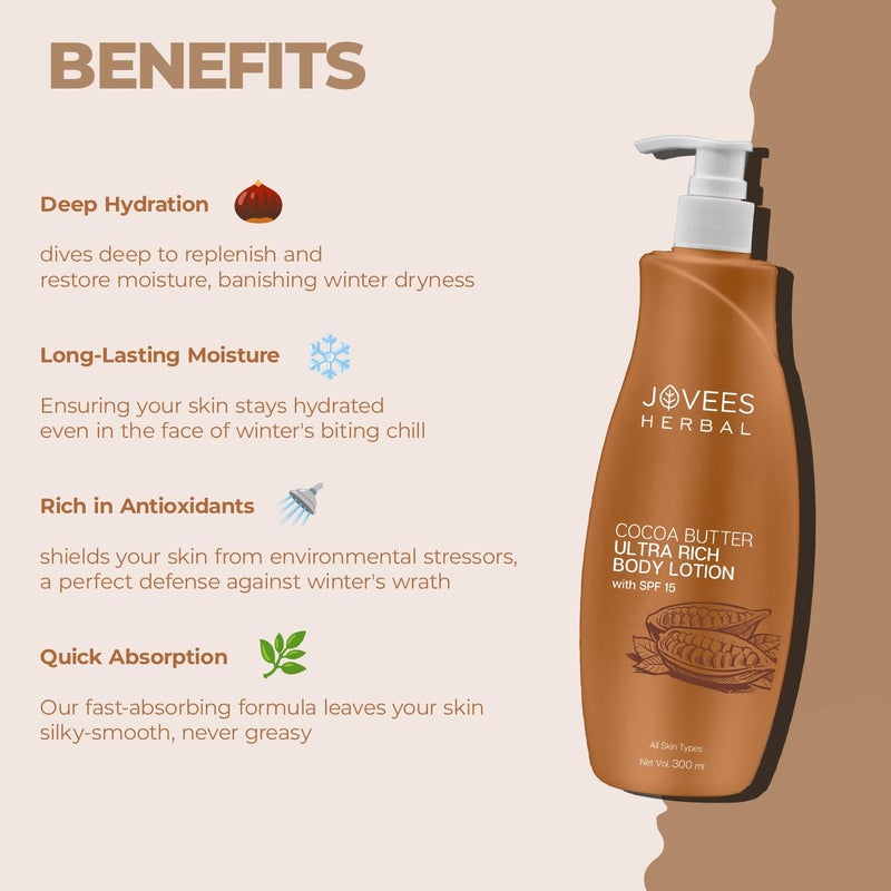 Jovees Cocoa Butter Body Lotion Provides Deep Moisturisation  Non Sticky Body Moisturizer With Cocia Butter  Winter Body Lotion For Smooth and Healthy Looking Skin  For Very Dry Skin 300ml - Image 5