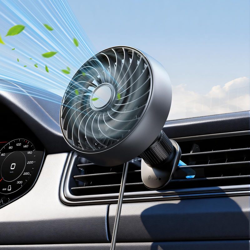 Car Vent Fan 4.7-Inch Black Brushless Motor Clip Fan - 3-Speed Quiet 360 Rotation Car Cooling Fan for Drivers Commuters Road Trips - Image 1