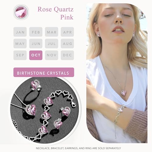Leafael Infinity Love Heart Stud Earrings for Women, Silver Tone Fashion Statement Jewelry, Birthday Gifts for Daughter Girlfriend Mom Wife, October Birthstone Crystal, Rose Quartz Pink - Image 4