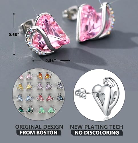 Leafael Infinity Love Heart Stud Earrings for Women, Silver Tone Fashion Statement Jewelry, Birthday Gifts for Daughter Girlfriend Mom Wife, October Birthstone Crystal, Rose Quartz Pink - Image 3