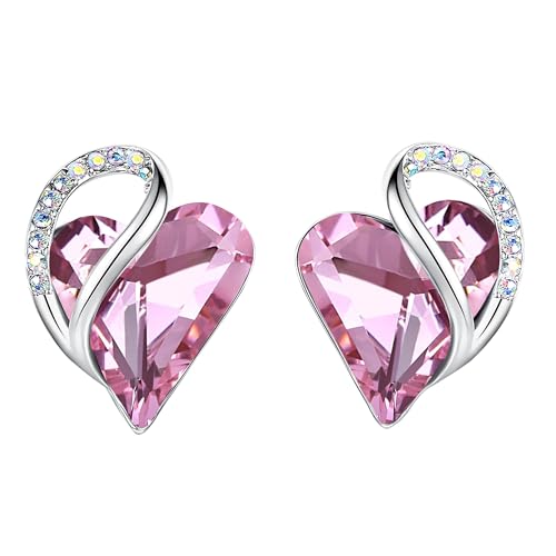 Leafael Infinity Love Heart Stud Earrings for Women, Silver Tone Fashion Statement Jewelry, Birthday Gifts for Daughter Girlfriend Mom Wife, October Birthstone Crystal, Rose Quartz Pink - Image 1