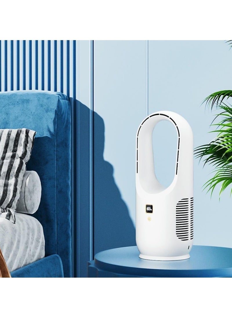 مروحة DENX الذكية بدون شفرات مع شاشة LED، مروحة برج بدون شفرات مع 6 إعدادات للسرعة، قابلة لإعادة الشحن عبر USB Type-C، بطارية 1800 مللي أمبير/ساعة، مروحة مكتب شخصية محمولة للمنزل والمكتب والسفر، لون أبيض DX2541