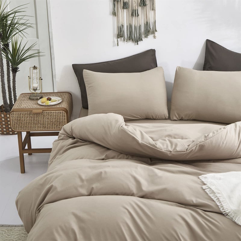 Cottonight Cream Coffee Comforter Set California King Khaki Bedding Comforter Set Cal King Dark Champagne Solid Blanket Quilts Modern Soft Cream Khaki 3 Piece Bedding Set - Image 3
