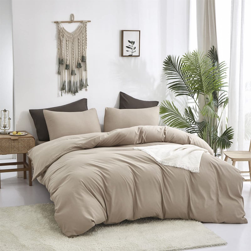 Cottonight Cream Coffee Comforter Set California King Khaki Bedding Comforter Set Cal King Dark Champagne Solid Blanket Quilts Modern Soft Cream Khaki 3 Piece Bedding Set - Image 4