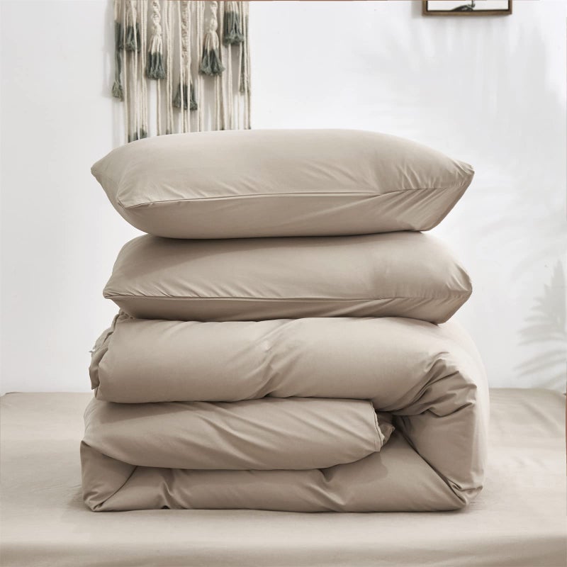 Cottonight Cream Coffee Comforter Set California King Khaki Bedding Comforter Set Cal King Dark Champagne Solid Blanket Quilts Modern Soft Cream Khaki 3 Piece Bedding Set - Image 5