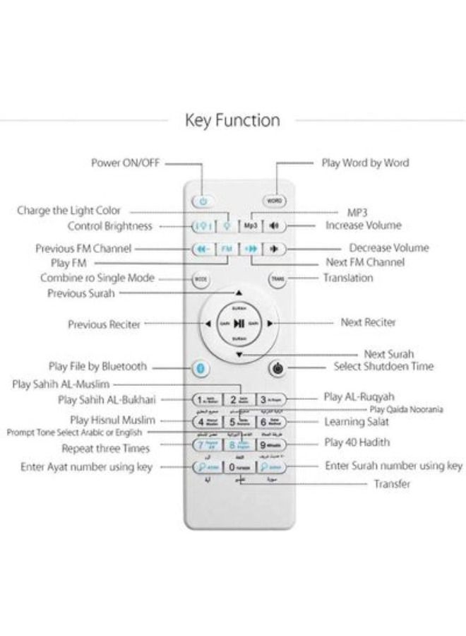 Touch Lamp Portable Quran SpeakerLED Lamp | Bluetooth Speaker with Translation in Many Languages White - Image 4